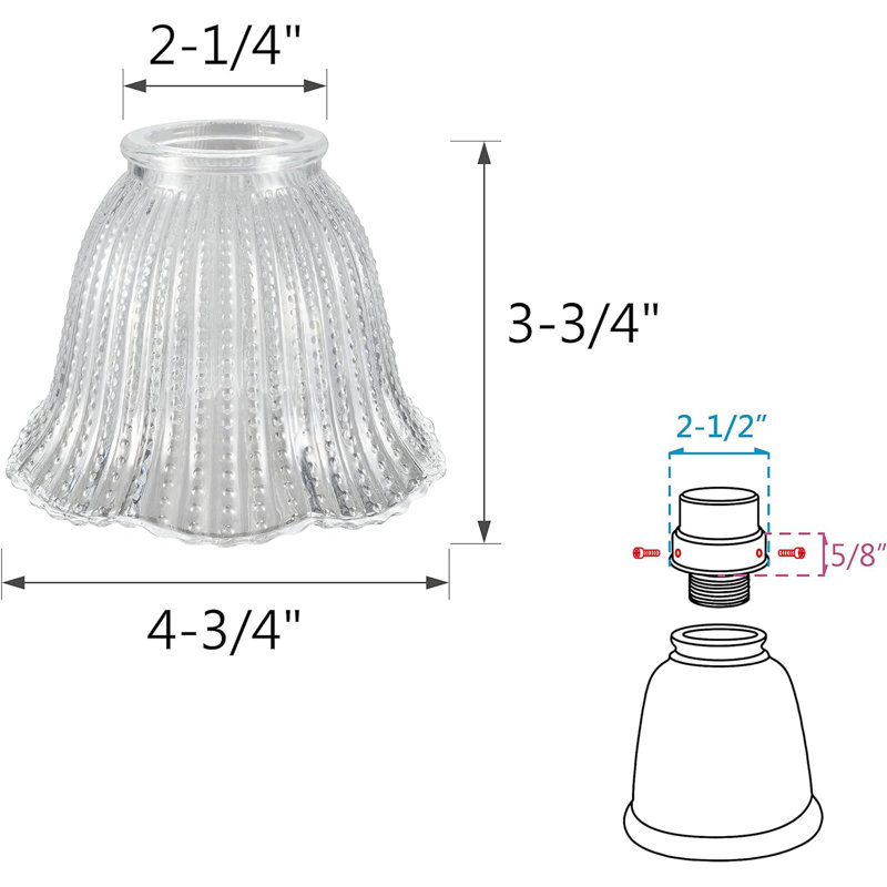 Clear Beaded Glass Bell Ceiling Fan Replacement Shades, Set of 4