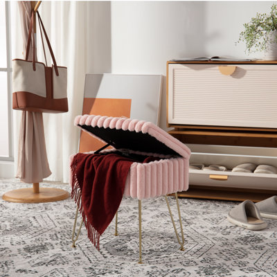 Tabouret de coiffeuse 17,3 "en fausse fourrure avec rangement, banc en métal