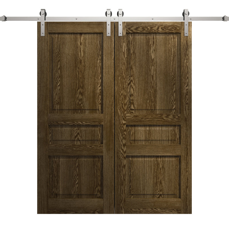 Porte de grange double moderne | Ego 5012 | Ensemble de rail argenté | Portes intérieures solides, Chêne marbré