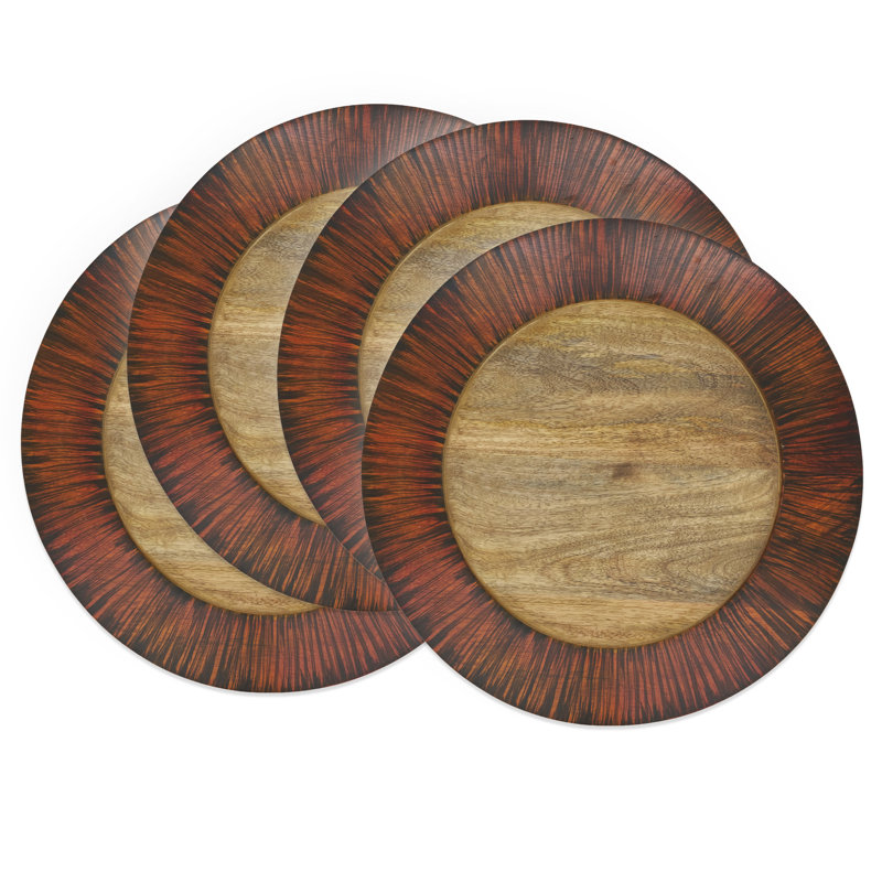 Earthy Wood Grain Round Mango Wood Charger Plates, Set of 4
