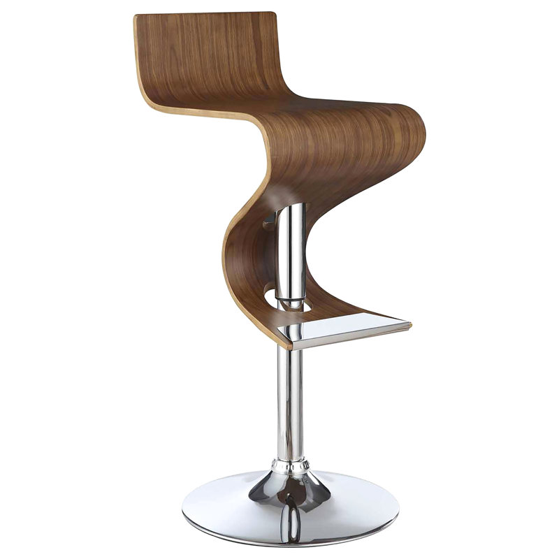 Tabouret de bar moderne en noyer avec repose-pieds réglable en forme de S