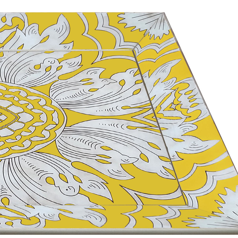 Reverse Painted Mirror Accent Coffee Table Tray, 1.2" H x 13.6" W x 18.1" D, Blue/Silver