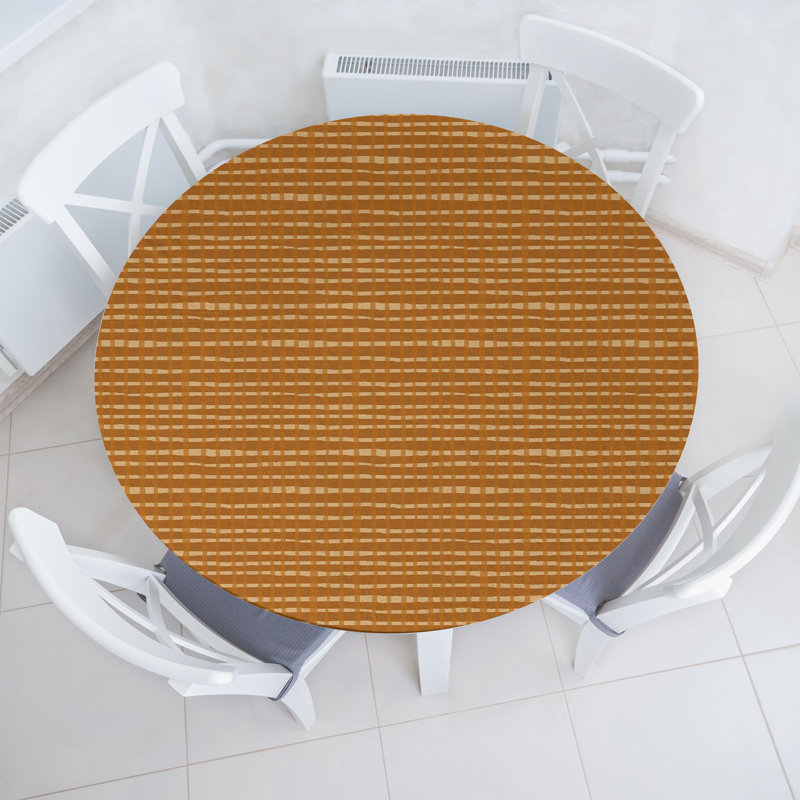Ebern Designs Abstract Fitted Round Tablecloth Pale Caramel Sand Brown, 47.24" Round