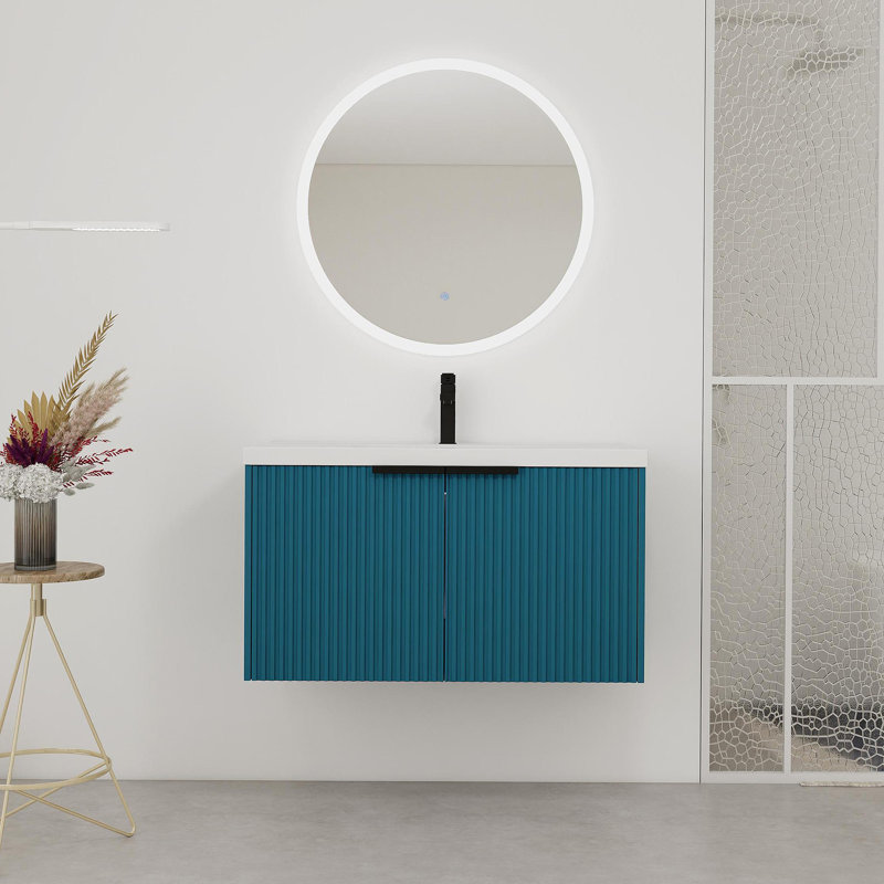 Wall Mounted Bathroom Vanity with Resin Sink and Soft-Close Doors, Offering Ample Storage and Modern Design for Bathroom Upgrade