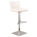 Acarlar Adjustable Height Swivel Faux Leather and Walnut Wood Bar Stool with Metal Base