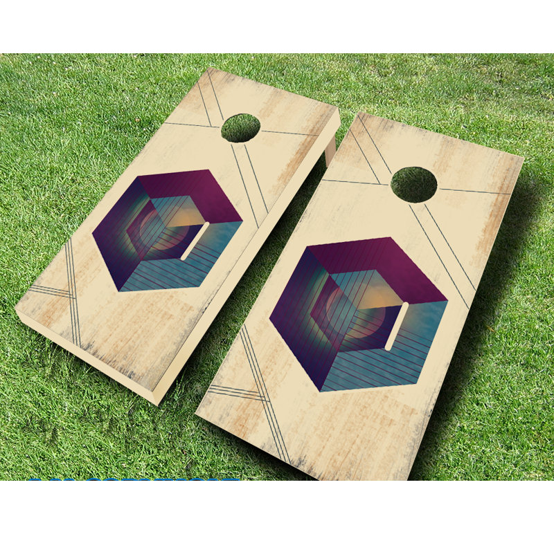 Ensemble de jeu de cornhole en bois massif teinté ébène 2 pi x 4 pi Incog, Rouge / Bleu marine