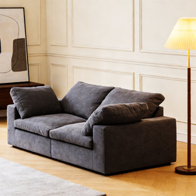 Canapé en chenille revêtu de tissu, canapé surdimensionné confortable à 2 places Cloud, coussin double moelleux pour le salon
