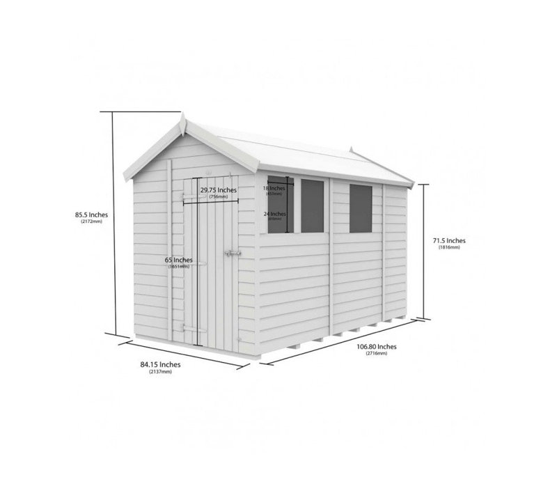 Total Sheds 7ft x 9ft Apex Garden Shed - Double Door - No Windows - Pressure Treated Timber - UK Manufactured