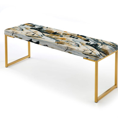 Floral Upholstered Gold Bench