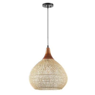 Raindrop Rattan Pendant Light Hand-Woven Wicker Chandelier Boho Farmhouse Fixture for Dining Room Kitchen Island Living Room