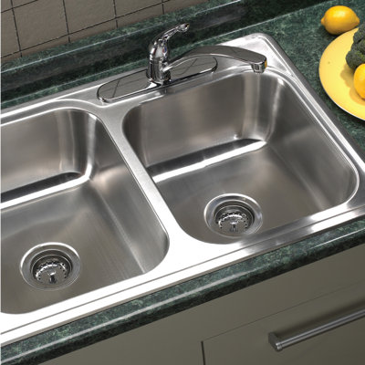 Glowtone 33'' L Drop-In Double Bowl Stainless Steel Kitchen Sink