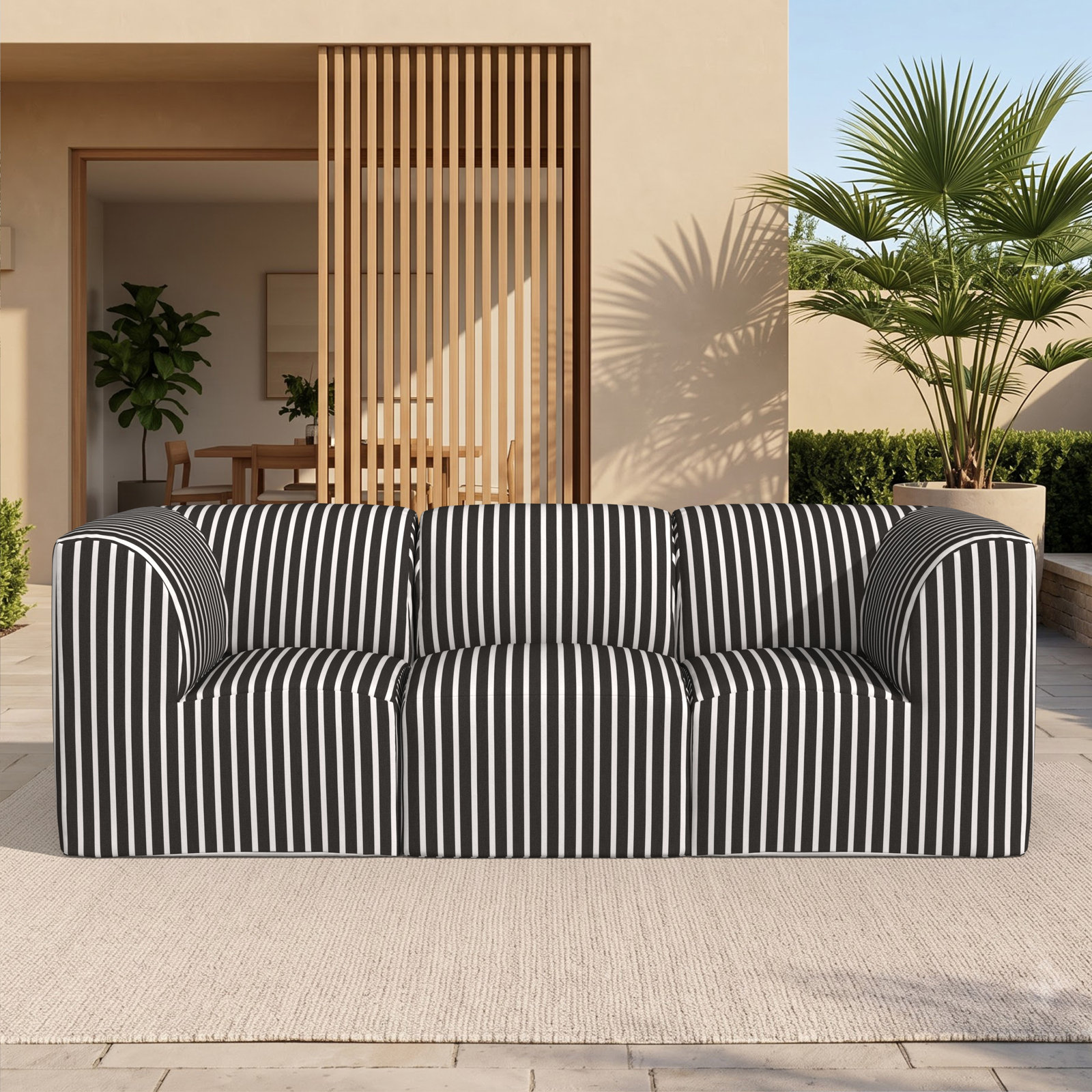 Eliana 96" Sunbrella® Patio Sofa, Shore Classic Black Stripe Sunbrella®