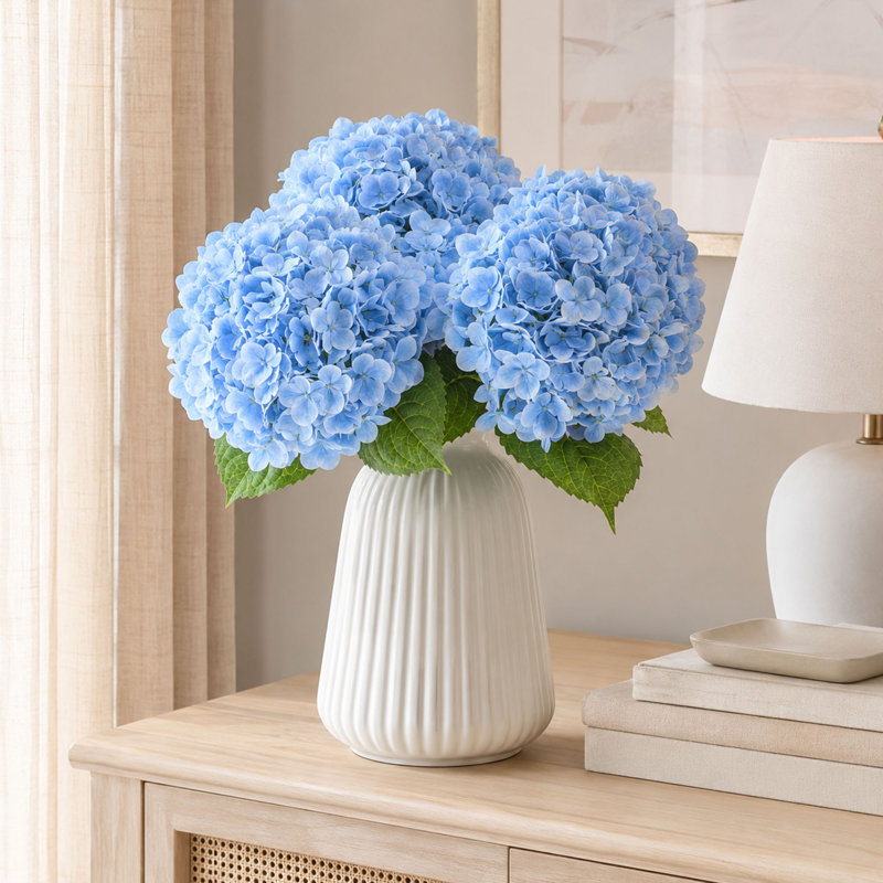 3 Piece 21'' Blue Real Touch Artificial Hydrangea Flower Set