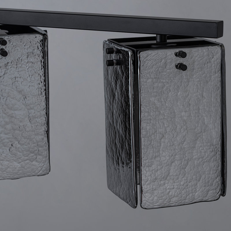 Suspension linéaire à 5 lumières noir mat pour îlot de cuisine avec abat-jour en verre texturé fumé pour salle à manger