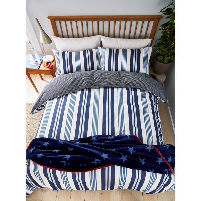 Huntington Stripe Cotton Duvet Cover Set, Blue, Single Duvet Cover + 1 Standard Pillowcase