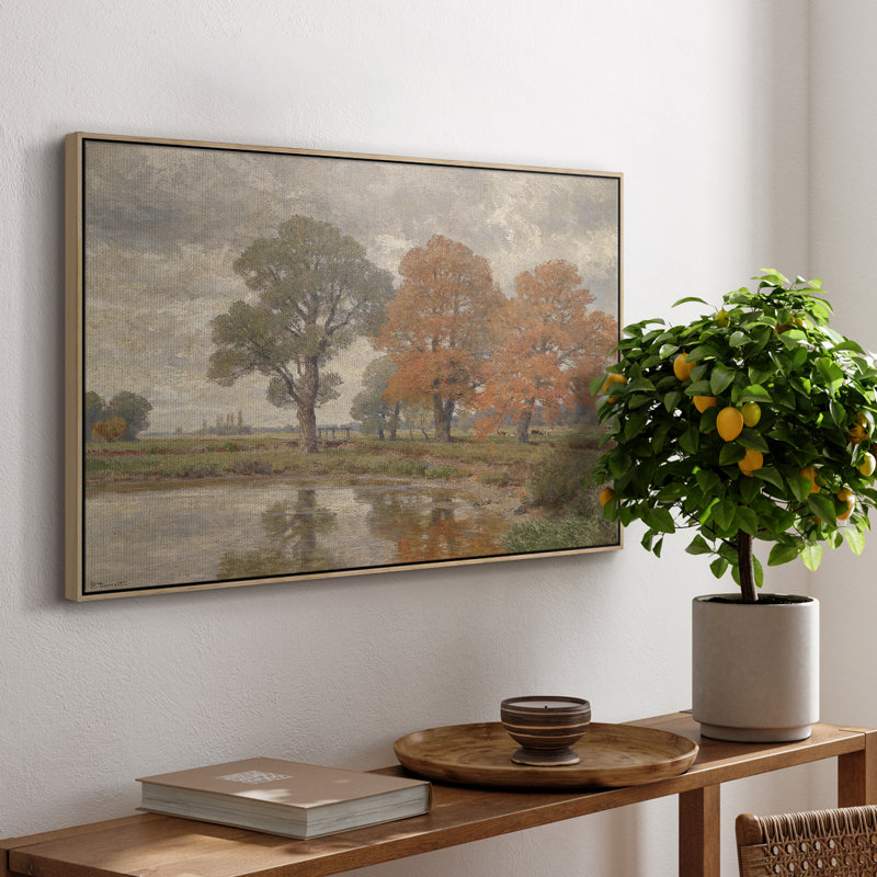 Paysage rétro - DCLII, H 17 po x l 25 po x P 2 po, Gris, Toile naturelle avec cadre flottant