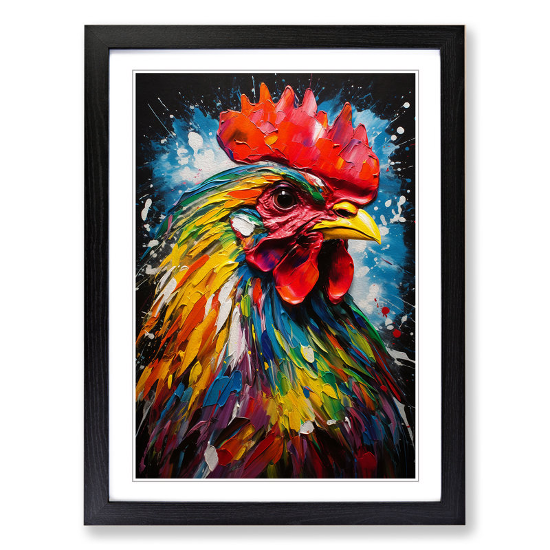 Rooster Action Painting No.2 1 Piece Single Picture Frame Wall Art, 46cm H x 34cm W x 2cm D, Black