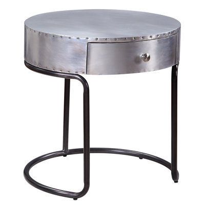 Innes Industrial 1-Drawer Round End Table in Aluminum