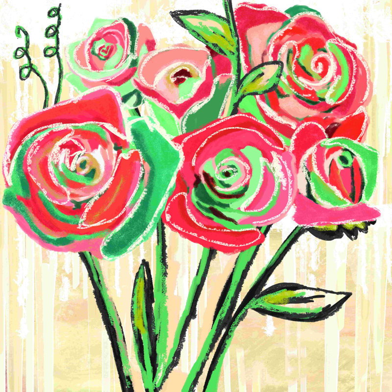 Painted Roses - peinture sur toile tendue, H 30 po x l 30 po
