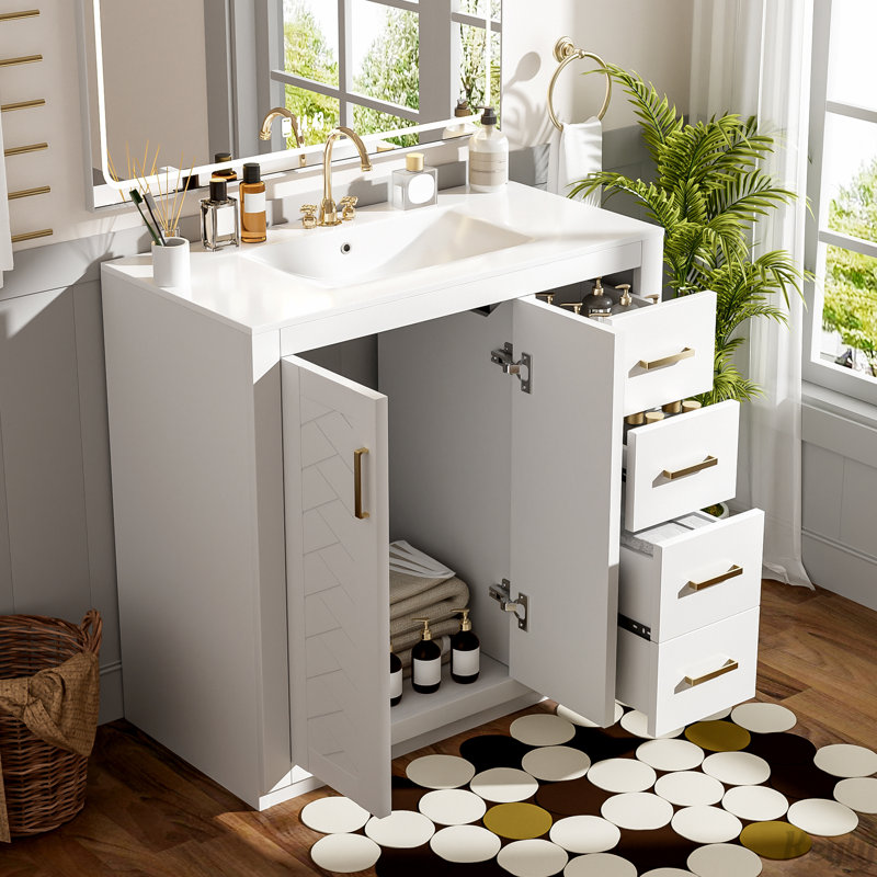 Meuble-lavabo 36 po avec lavabo en céramique, Blanc