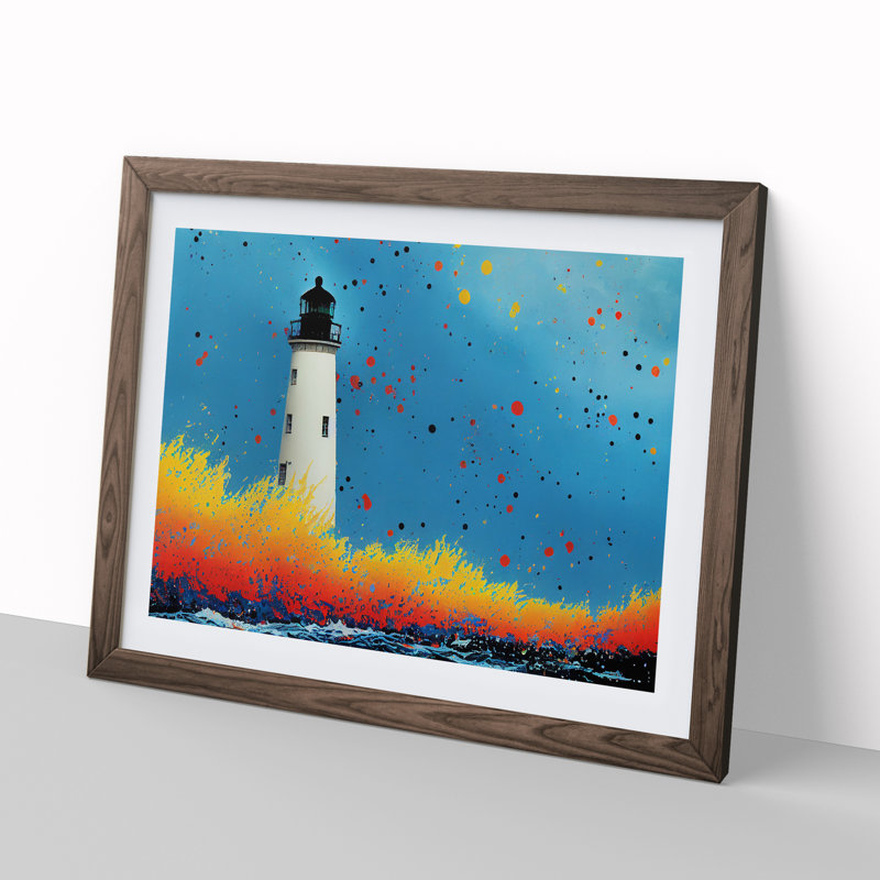 Lighthouse Splash Vol.3 - Single Picture Frame Painting, 46cm H x 64cm W x 2cm D, Walnut