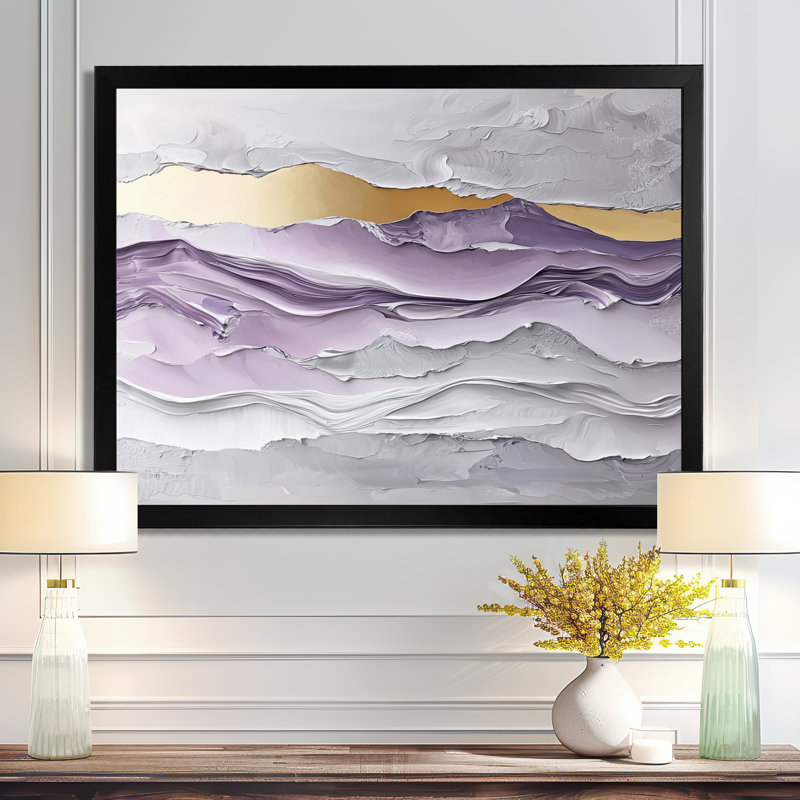 Lavande et pierres, horizon transitionnel I - art mural transitionnel grand, Cadre simple, H 30 po x l 40 po