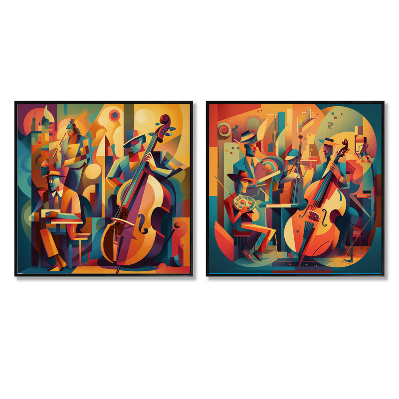 Performance de Jazz Band - ensemble de 2 collages carrés, Cadre flottant noir, H 30 po x l 61 po