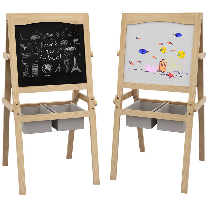 AIYAPLAY Kids Easel with Paper Roll 3 in 1 for Ages 3-6 Natural Wood Finish
