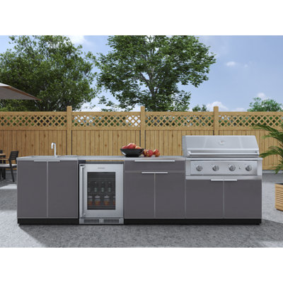 Outdoor Kitchen Aluminum 6 Piece Cabinet Set With 40 In. Liquid Propane Gas Performance Grill And Fridge