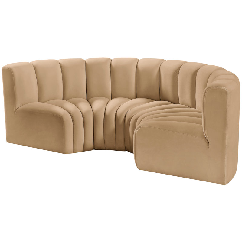 Hiten Upholstered Curved Sectional Reversible, Camel Velvet