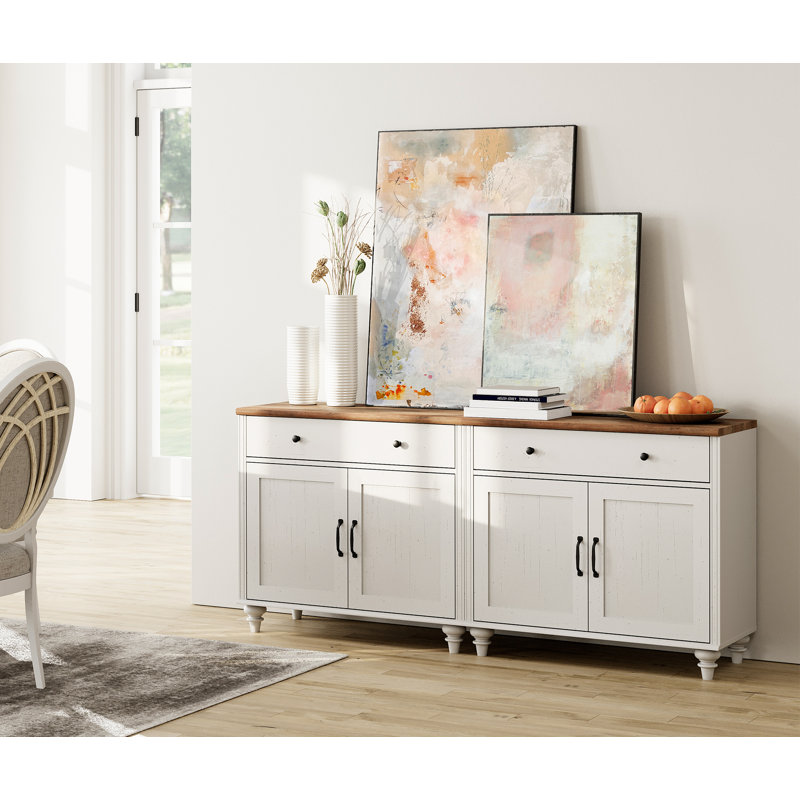 Commode pour bébé Corretta avec portes en bois, commode pour enfant avec 2 grands tiroirs, meuble de rangement spacieux en bois de style moderne du milieu du siècle, petite commode pour salon, chambre d'enfant, couloir, blanche, 2 pièces
