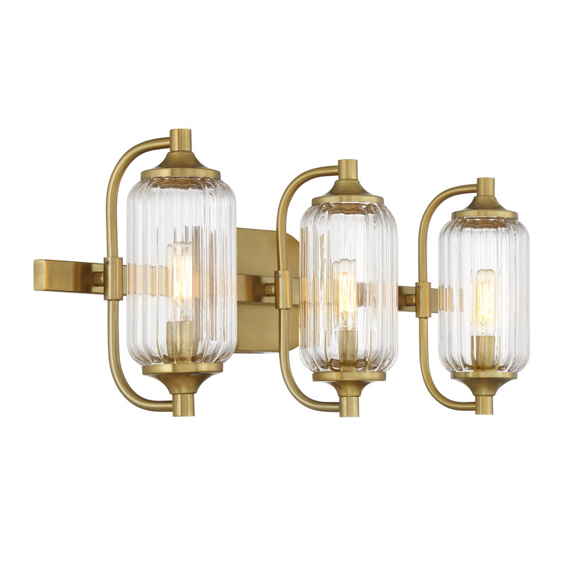 Nunley 3-Light Bathroom Vanity Light in Brass, 9" H x 24" W x 3.5" D, Brass, 3 Lights