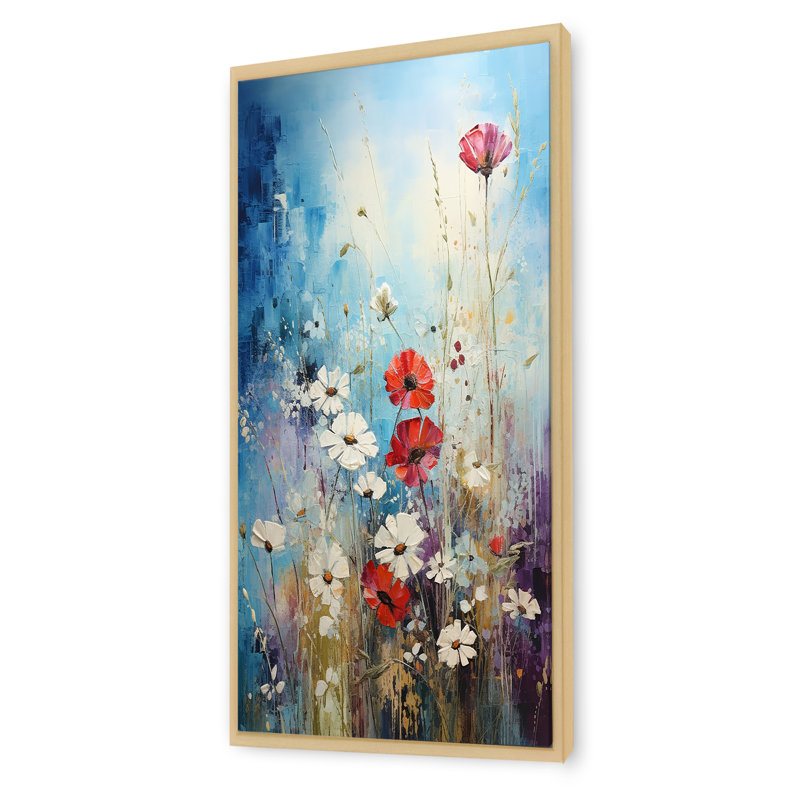 «Meadow View I», art mural rouge et blanc, Cadre flottant brun, H 60 po x l 28 po x P 1,5 po