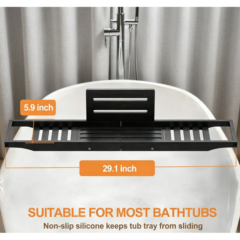 Plateau de baignoire en bambou, plateau de table de baignoire pour baignoire, Black