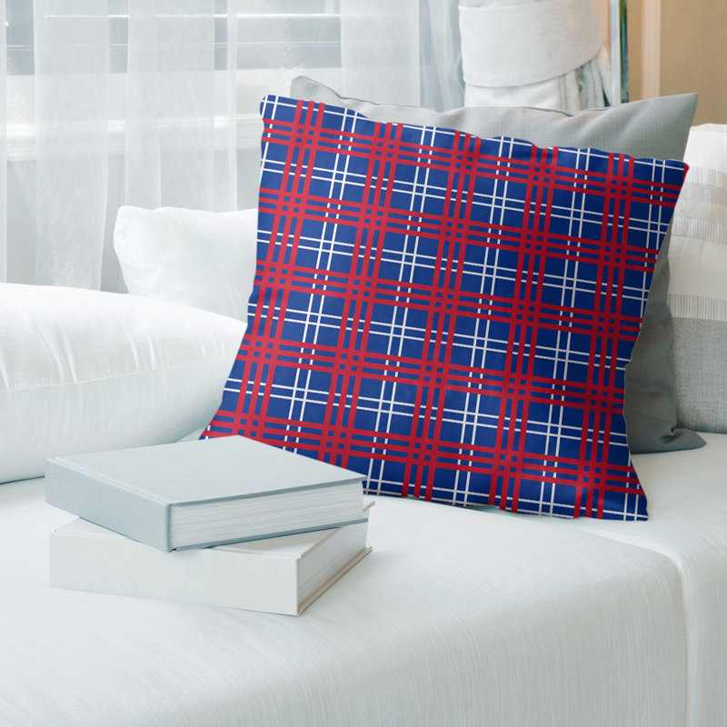 Housse de coussin carré et insert, 16 po x 1 po, Bleu / blanc / rouge, Polyester / mélange de polyester