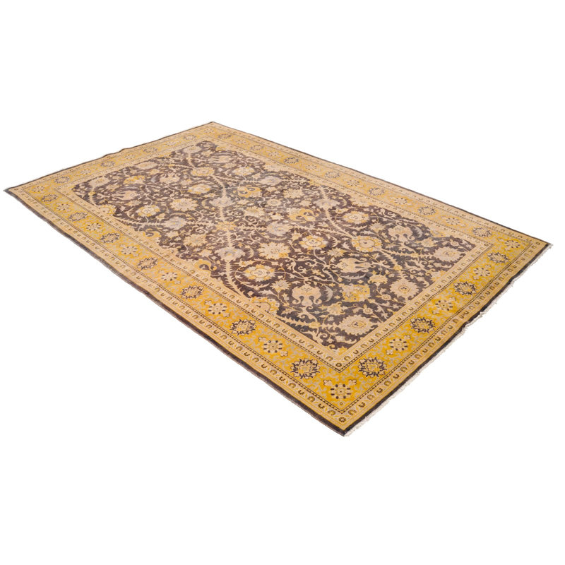 Tapis Oushak turc rétro fait à la main beige et brun Anatolian