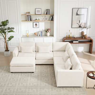 6-Piece Upholstered Sectional Sofa Modern Corner Couch With Ottoman