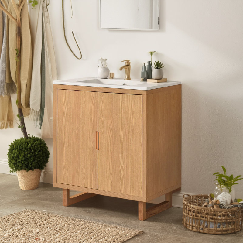 30" Bathroom Vanity Set: Solid Wood Frame, Includes Sink, Vanity Unit, And Bathroom Storage, Brown