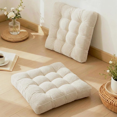 Ensemble de 2 coussins de sol beiges en mousse à mémoire de forme, parfaits pour le yoga ou un salon avec tatami.
