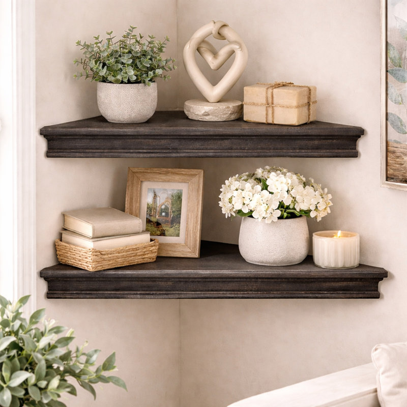 Gilbane 2 Piece Triangle Corner Shelf, Black