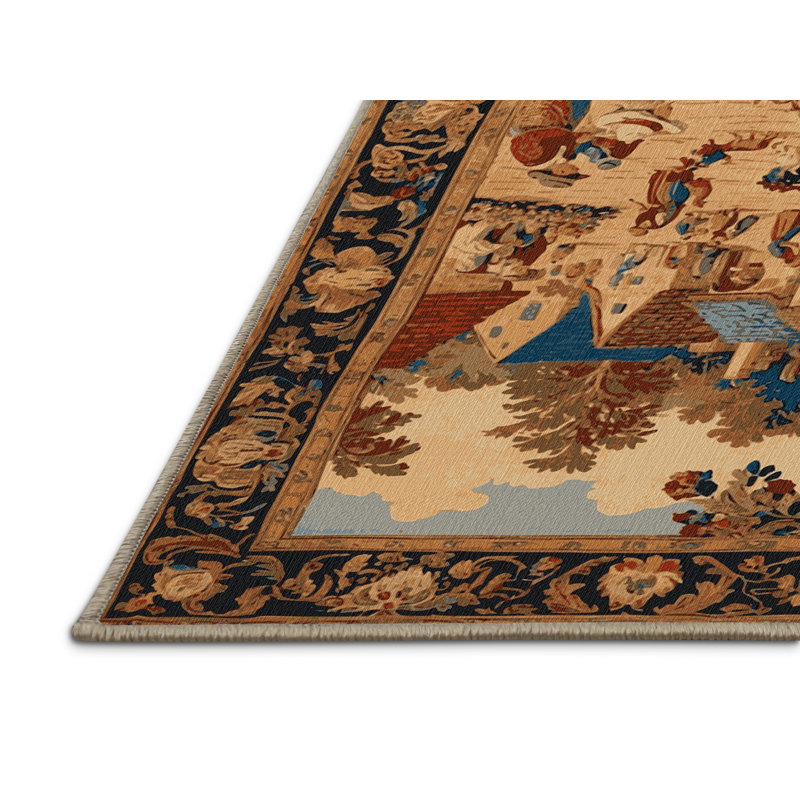 Tapis brun français lavable à la machine, Rond 3 pi