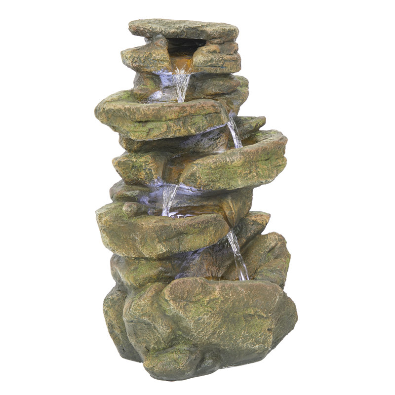 Outdoor Rock Fountain with Lights