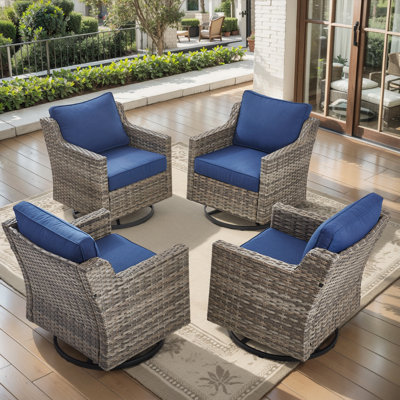 Arlene Outdoor Wicker Swivel Rocker Chair With Cushions(Set Of 4) by Red Barrel Studio