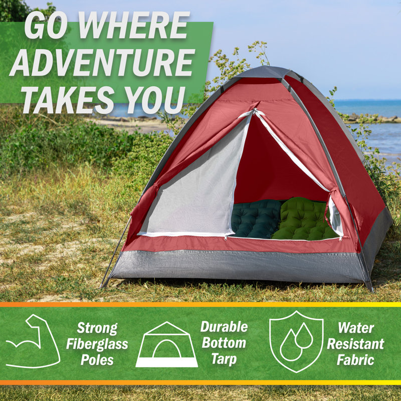 Tente de camping pour 2 personnes avec mouche de pluie et sac de transport Wakeman, Rouge