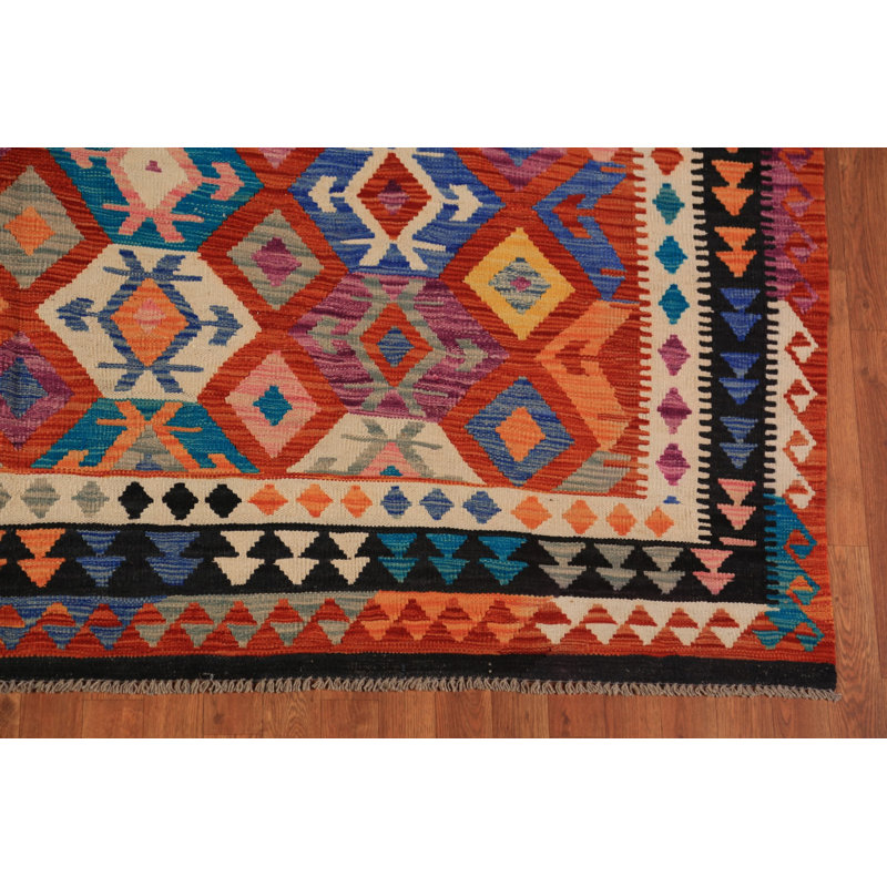 Tapis géométrique en laine réversible 8 x 11