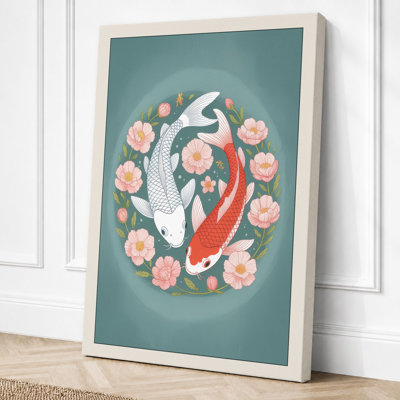 Koi In Lotus Circle Japandi - Print