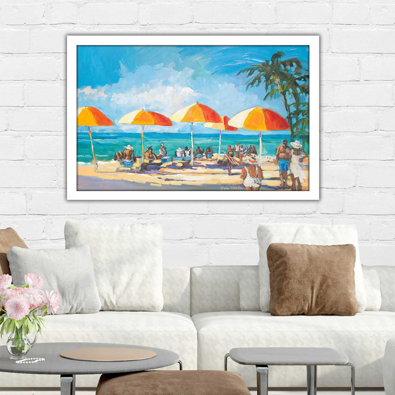 «Sunny Daze» par Jane Slivka - Peinture, Cadre blanc, H 27,5 po x l 39,5 po x P 0,75 po