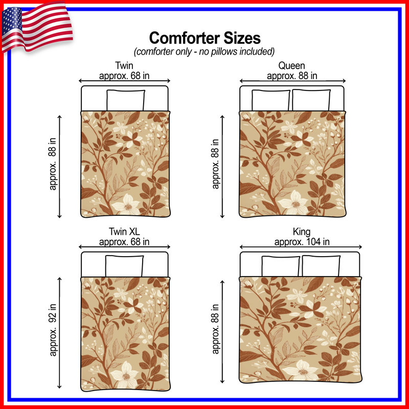 Beige Floral Botanical Comforter, Twin