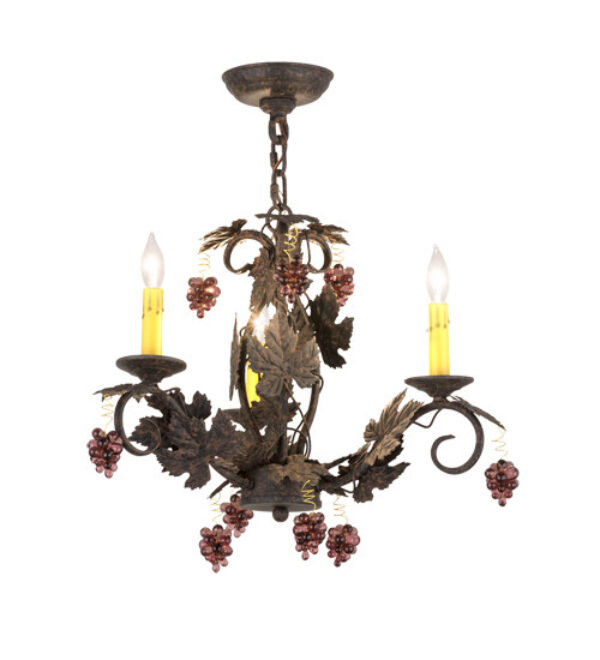Lustre traditionnel / classique à 3 lumières de style bougie Vineyard, Albâtre toscan, Noir délavé
