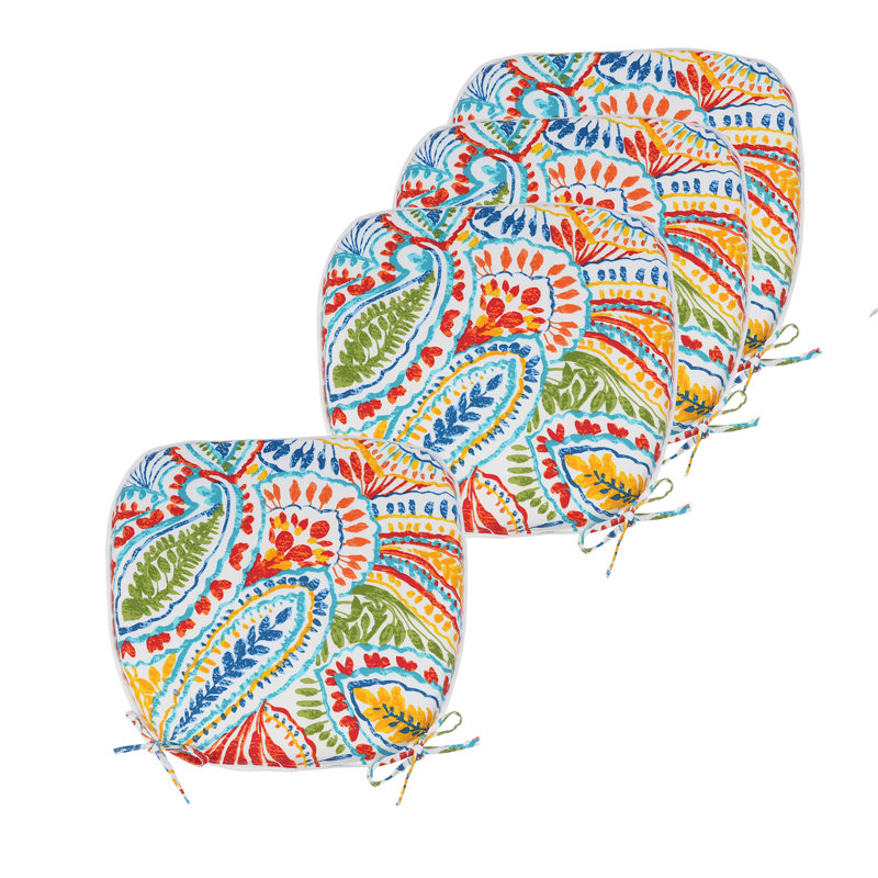 Cloughmills Outdoor Seat Cushion, Green/Orange/Blue